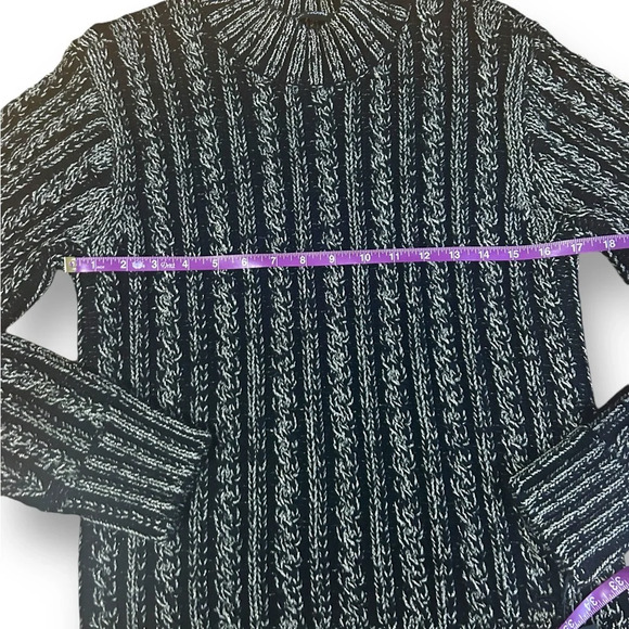Blanc Noir® Lurex Cable Knit Sweater Size Large Black Silver Crew Neck NEW - Picture 8 of 13